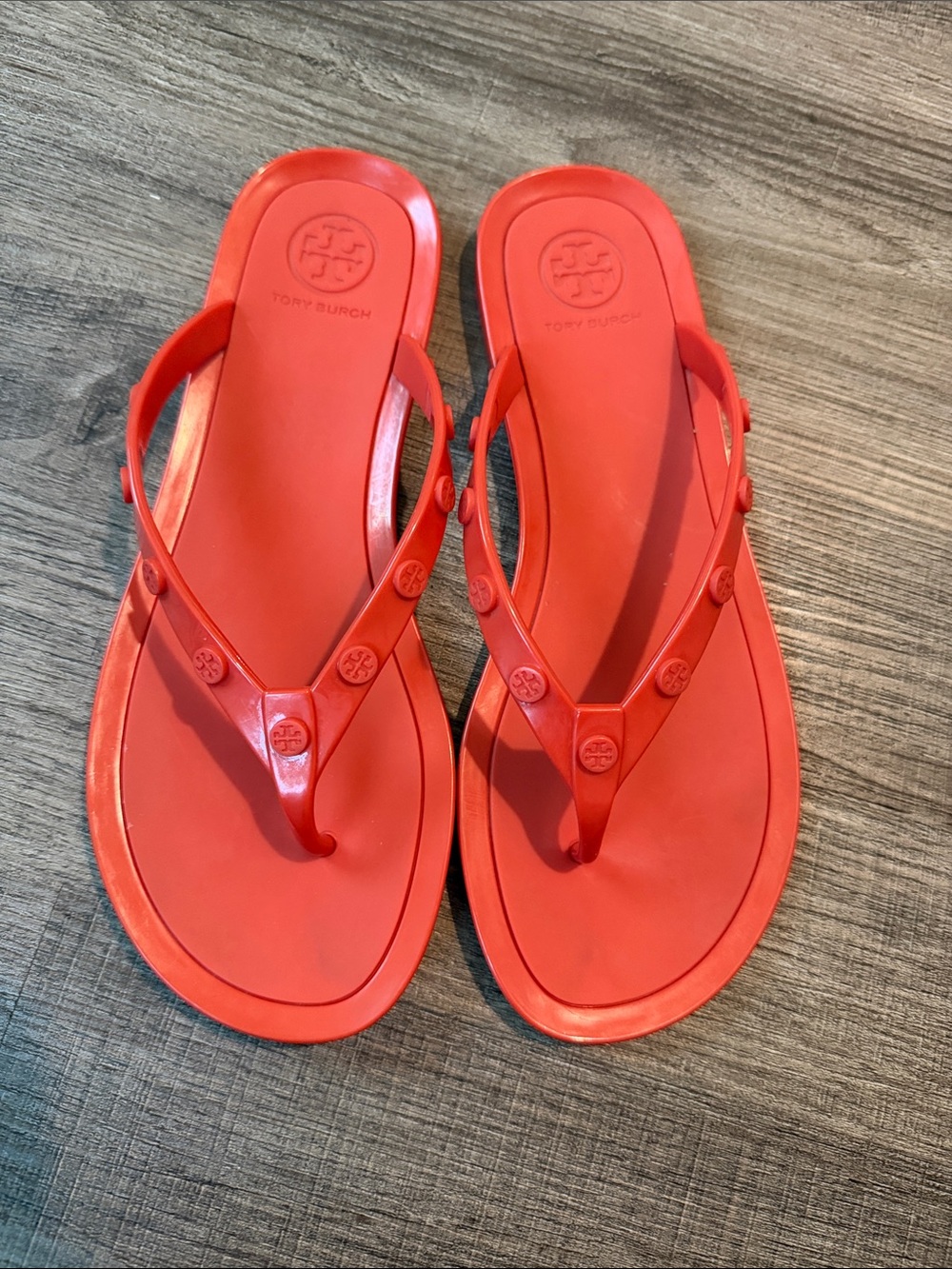 Tory Burch Coral-Red Logo Jelly Thong Sandals